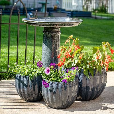 Sunnydaze Toulon Black Mist Ceramic Bird Bath - 24.5