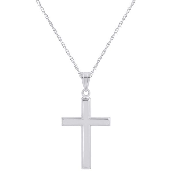 14k White Gold Cross Pendant Necklace