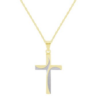 Celebration Gems Two Tone 14k Gold Cross Pendant Necklace