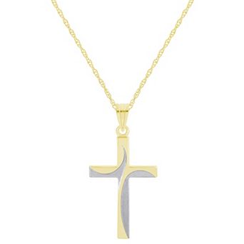 Celebration Gems Two Tone 14k Gold Cross Pendant Necklace