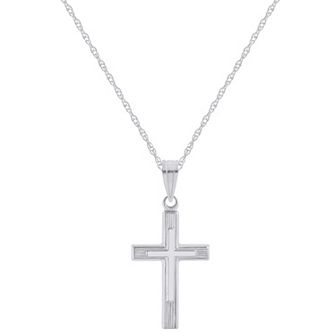 Celebration Gems 14k White Gold Textured Cross Pendant Necklace