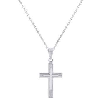 Celebration Gems 14k White Gold Textured Cross Pendant Necklace