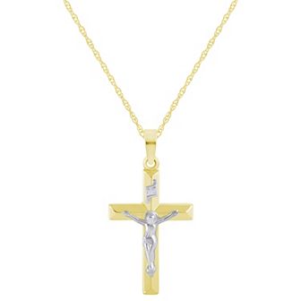 Celebration Gems Two Tone 14k Gold Crucifix Cross Pendant Necklace