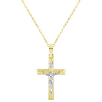 Celebration Gems Two Tone 14k Gold Crucifix Cross Pendant Necklace