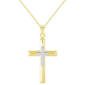 Celebration Gems Two Tone 14k Gold Layered Cross Pendant Necklace