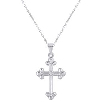 Celebration Gems 14k White Gold Fleur De Lis Cross Pendant Necklace