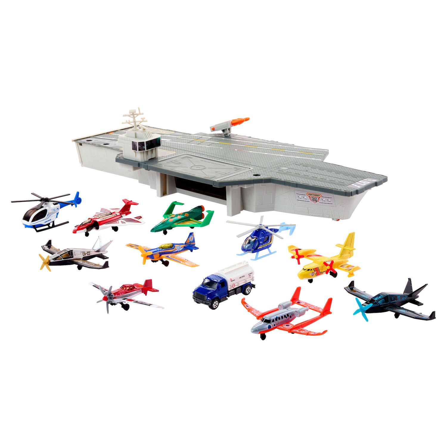 Детский игровой набор Mattel Matchbox Aircraft Carrier Model & Play Set with 10 Die-Cast Sky Buster Toy Airplanes & 1 Die-Cast Toy Car — фото 1