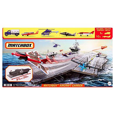 Mattel Matchbox Aircraft Carrier Model & Play Set with 10 Die-Cast Sky Buster Toy Airplanes & 1 Die-Cast Toy Car