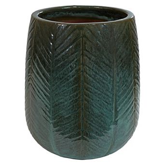 Sunnydaze 10" Chevron Pattern Ceramic Outdoor Planter - Dark Olive