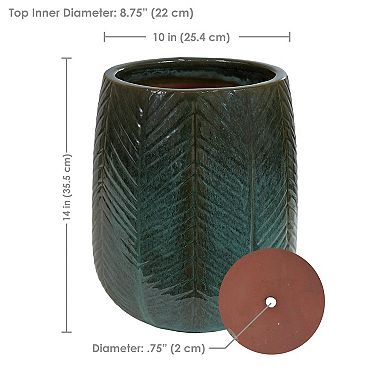 Sunnydaze 10" Chevron Pattern Ceramic Outdoor Planter - Dark Olive