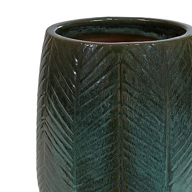 Sunnydaze 10" Chevron Pattern Ceramic Outdoor Planter - Dark Olive