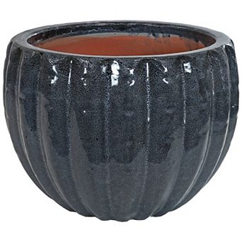 Sunnydaze 13.5" Fluted Ceramic Planter - Black Mist