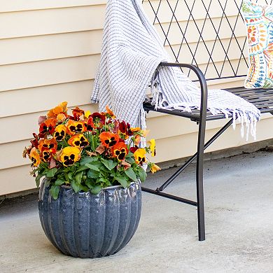 Sunnydaze 13.5" Fluted Ceramic Planter - Black Mist