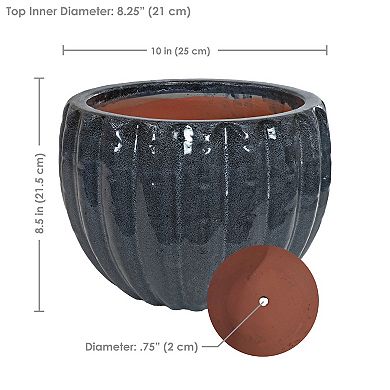 Sunnydaze 10" Fluted Ceramic Planter - Black Mist - 2-pack