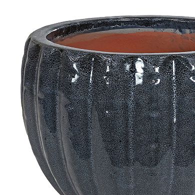 Sunnydaze 10" Fluted Ceramic Planter - Black Mist - 2-pack