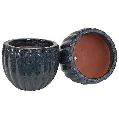 Sunnydaze 10" Fluted Ceramic Planter - Black Mist - 2-pack