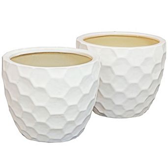 Sunnydaze 13.5" Honeycomb Pattern Ceramic Planter - White - Set Of 2
