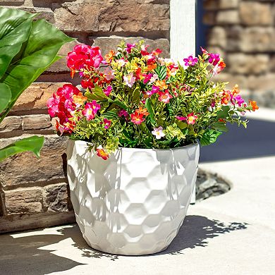 Sunnydaze 13.5" Honeycomb Pattern Ceramic Planter - White - Set Of 2