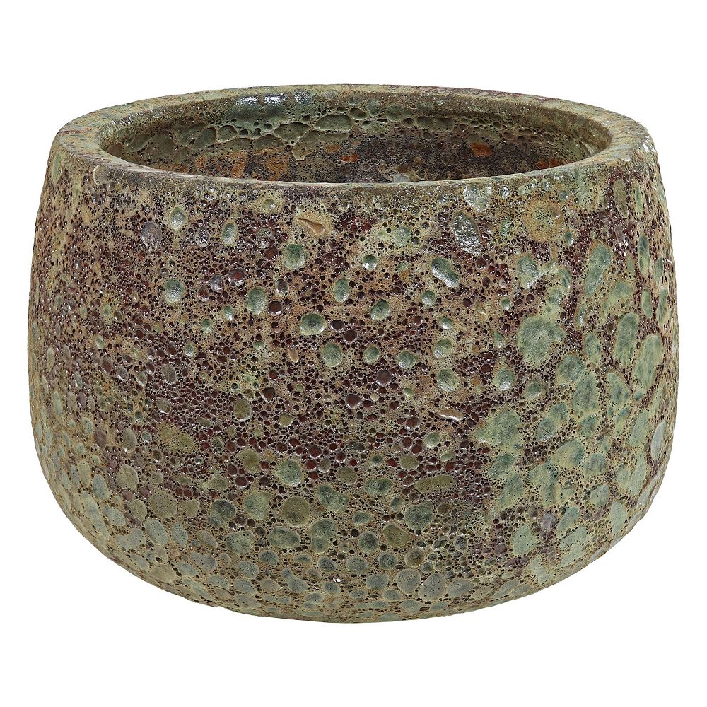 Sunnydaze 14-Inch Lava Finish Ceramic Plant Pot - Green Distressed
