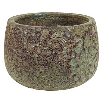 Sunnydaze 14" Lava Finish Planter - Green Distressed Ceramic
