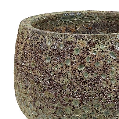 Sunnydaze 14" Lava Finish Planter - Green Distressed Ceramic