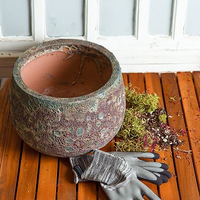 Sunnydaze 14" Lava Finish Planter - Green Distressed Ceramic