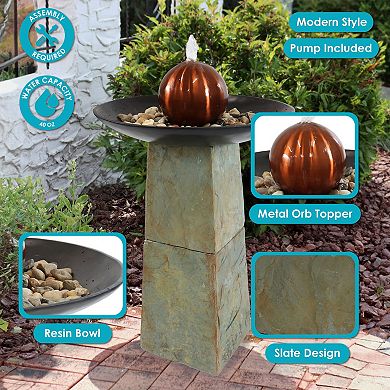 Sunnydaze Decorative Orb Slate Outdoor Water Fountain - 38"