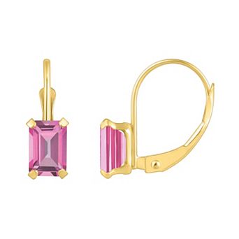 Celebration Gems 10k Gold Emerald Cut Pink Topaz Leverback Earrings