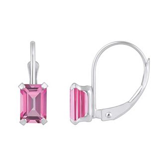 Celebration Gems 10k Gold Emerald Cut Pink Topaz Leverback Earrings