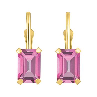 Celebration Gems 10k Gold Emerald Cut Pink Topaz Leverback Earrings