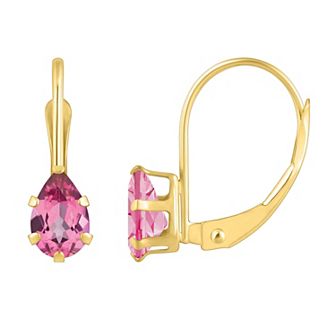 Celebration Gems 10k Gold Pear Shape Pink Topaz Leverback Earrings