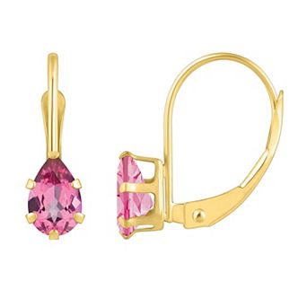 Celebration Gems 10k Gold Pear Shape Pink Topaz Leverback Earrings