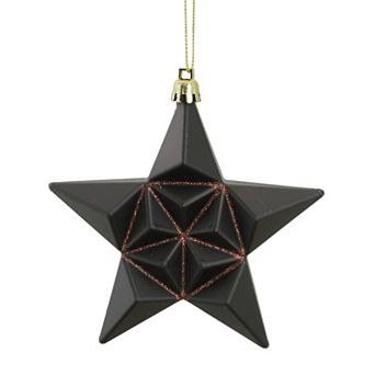 Matte Chocolate Brown Glittered Star Shatterproof Christmas Ornaments