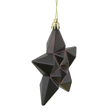 Matte Chocolate Brown Glittered Star Shatterproof Christmas Ornaments