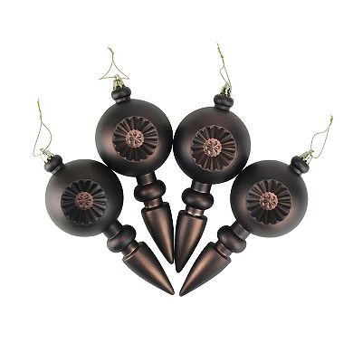 Matte Brown Retro Reflector Shatterproof Christmas Finial Ornaments 4-piece Set