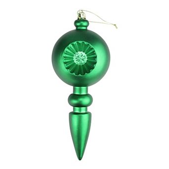 Green Retro Reflector Shatterproof Matte Christmas Finial Ornaments 4 pc Set