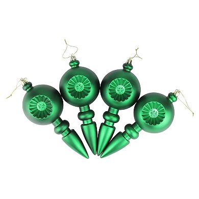 Green Retro Reflector Shatterproof Matte Christmas Finial Ornaments 4-piece Set