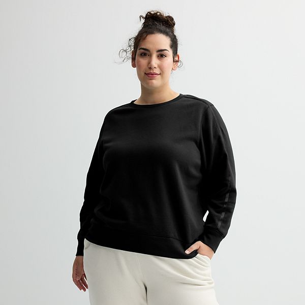 Plus Size Tek Gear® Ultrasoft Fleece Taped Crewneck Top - Mineral Black (1X)