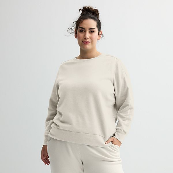 Plus Size Tek Gear® Ultrasoft Fleece Taped Crewneck Top - Sahara Wind (1X)