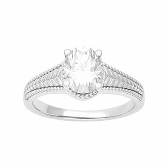 Love Always Sterling Silver Lab-Created Moissanite Textured Band Engagement Ring