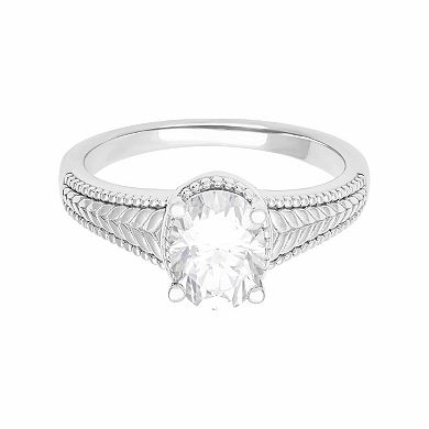 Love Always Sterling Silver Lab-Created Moissanite Textured Band Engagement Ring