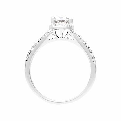 Love Always Sterling Silver Lab-Created Moissanite Textured Band Engagement Ring