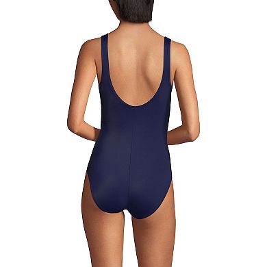 Women's Lands' End D-Cup Chlorine Resistant High Leg Tugless Sporty One-Piece Swimsuit