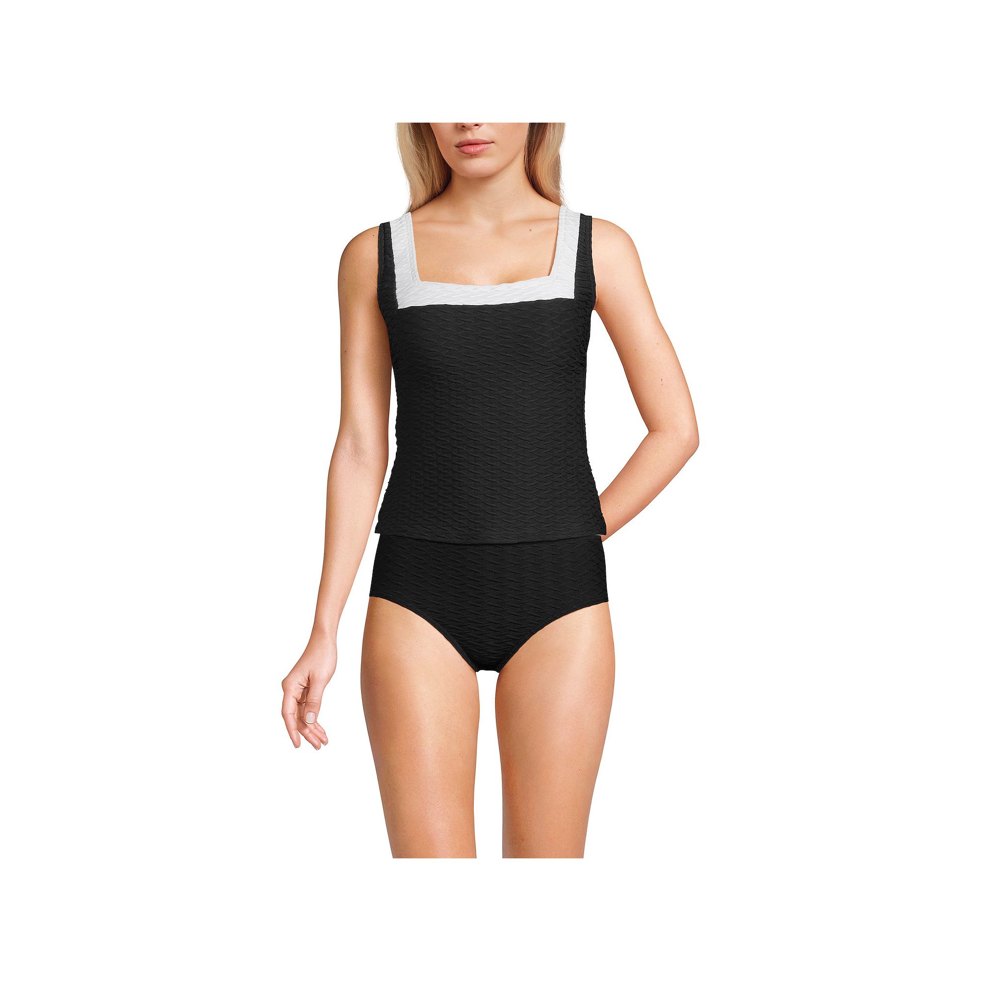 Womens Lands End Long Texture Squareneck Tankini Swimsuit Top, Size: Smal