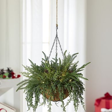 St. Nicholas Square LED Artificial Greenery Hanging Basket