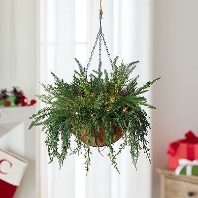 St. Nicholas Square LED Artificial Greenery Hanging Basket