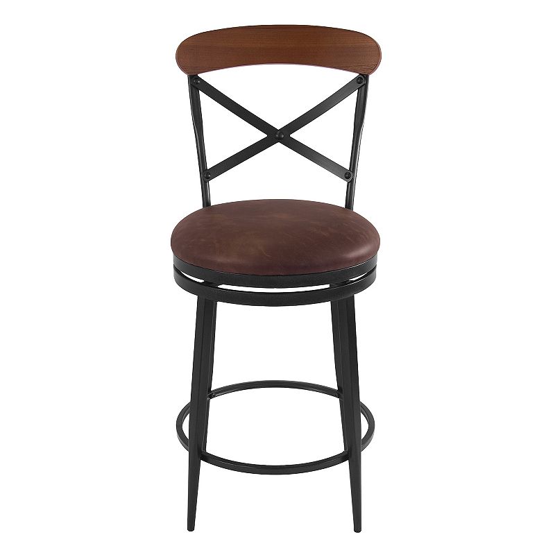 HomePop Hudson Swivel Counter Height Stool Brown: Upholstered, Metal & Plywood Frame, 250lb Capacity