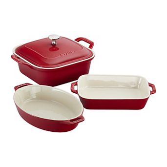 Staub Ceramics 4 pc Baking Pans Set, Casserole Dish With Lid, Brownie Pan