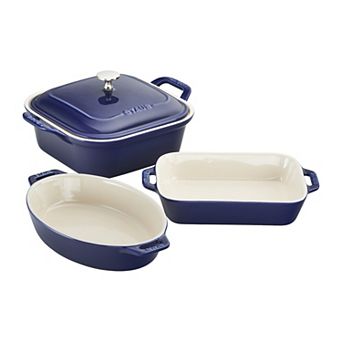 Staub Ceramics 4 pc Baking Pans Set, Casserole Dish With Lid, Brownie Pan