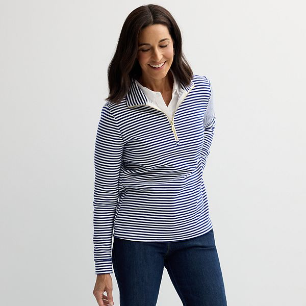 Women's Croft & Barrow® Quarter-Zip Pullover - Navy Stripe (MEDIUM)